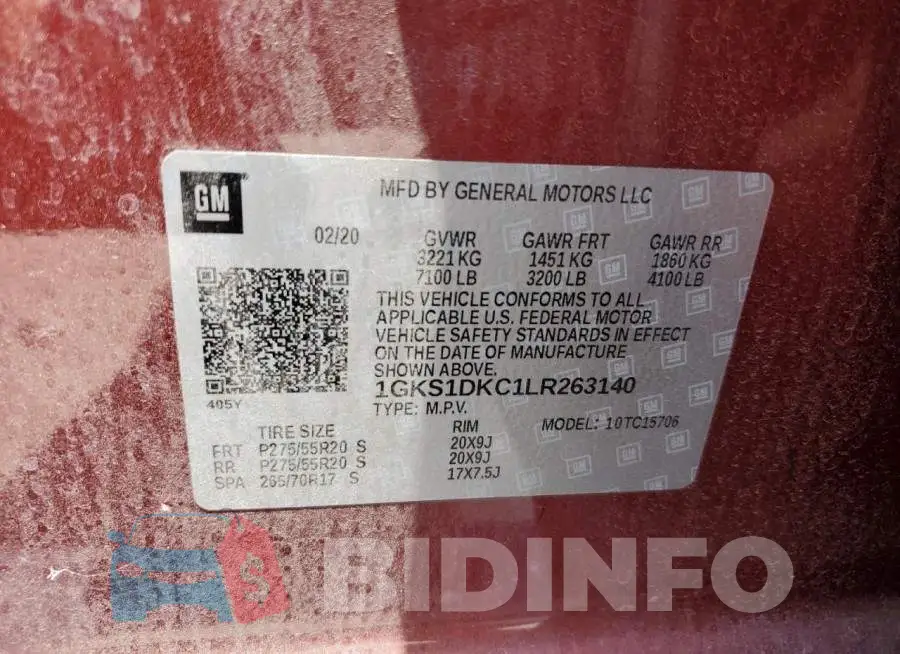1GKS1DKC1LR263140 Photo# 13