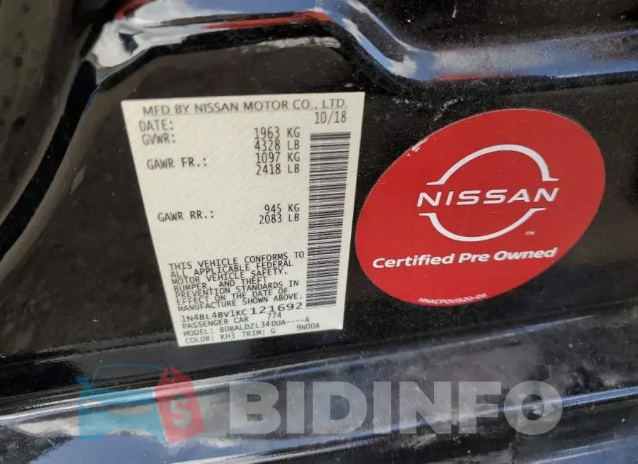 1N4BL4BV1KC121692 Photo# 13