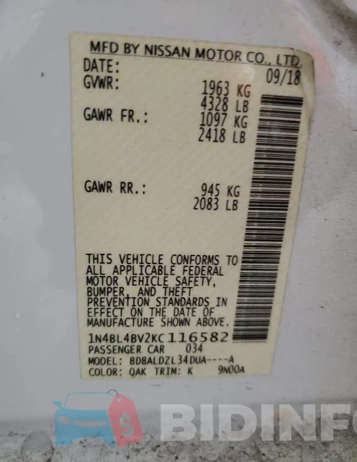 1N4BL4BV2KC116582 Photo# 12
