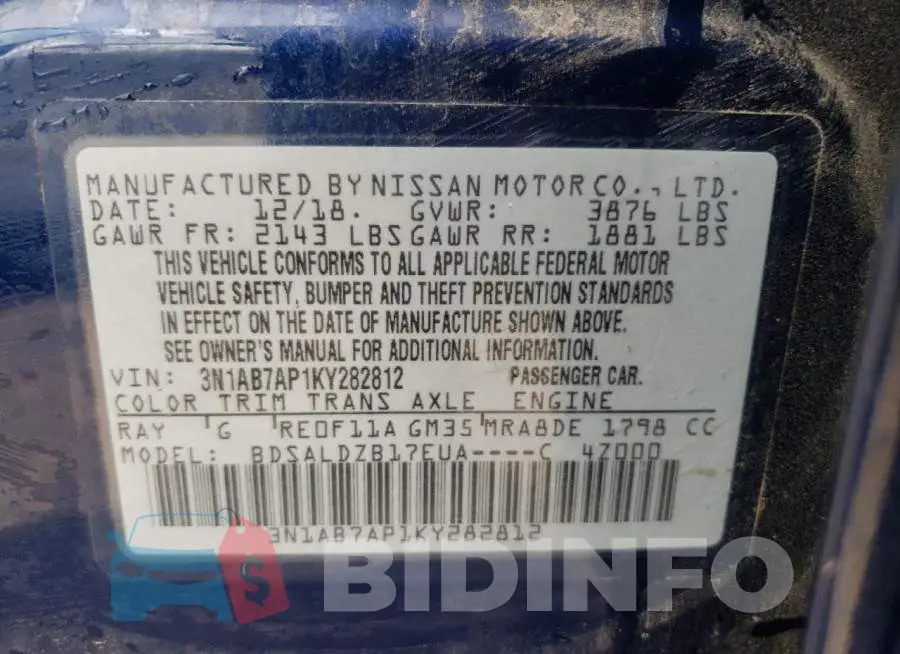 3N1AB7AP1KY282812 Photo# 13