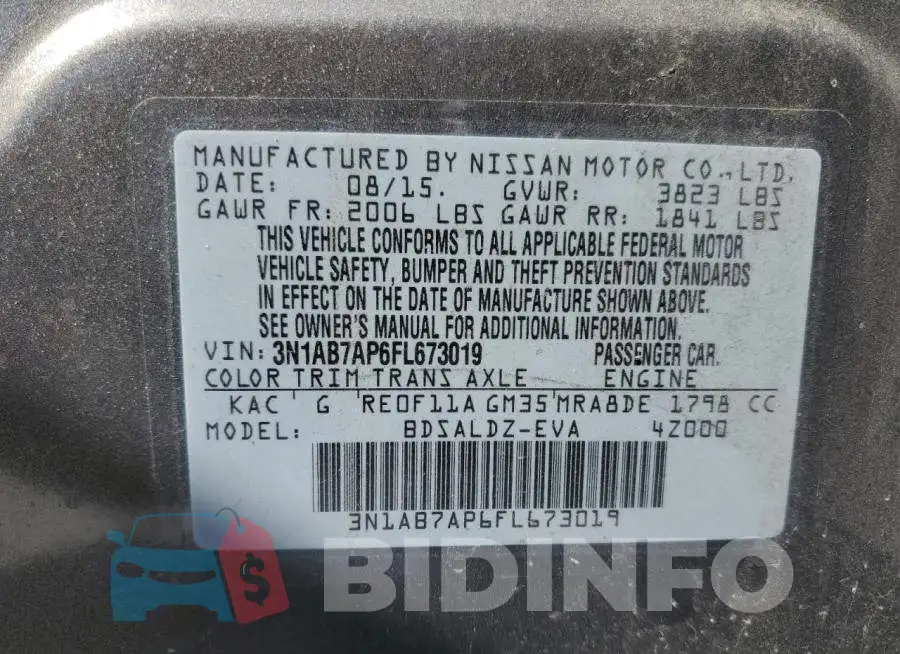3N1AB7AP6FL673019 Photo# 13