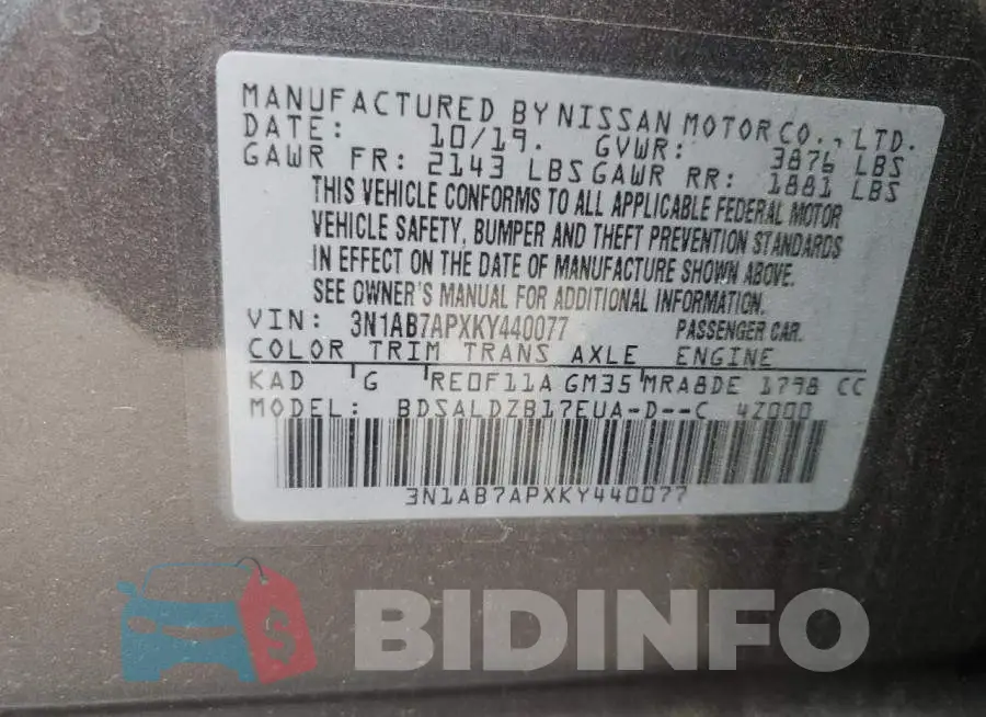 3N1AB7APXKY440077 Photo# 12