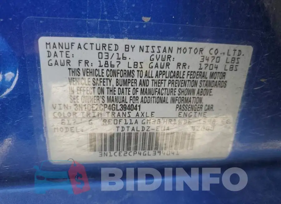 3N1CE2CP4GL394041 Photo# 12