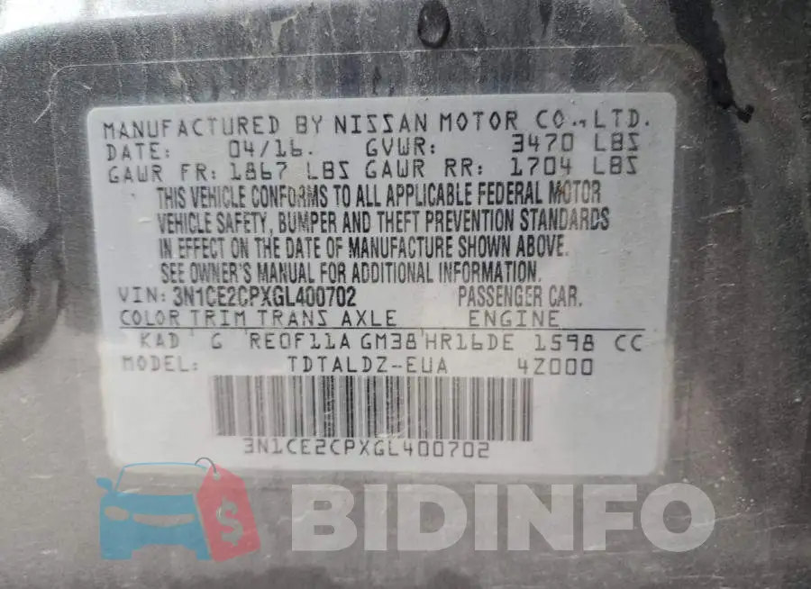 3N1CE2CPXGL400702 Photo# 12