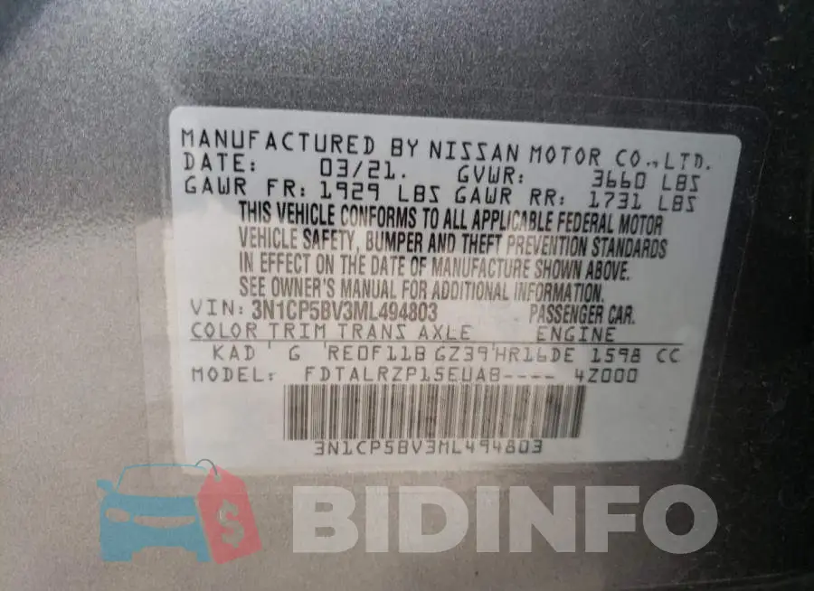 3N1CP5BV3ML494803 Photo# 12