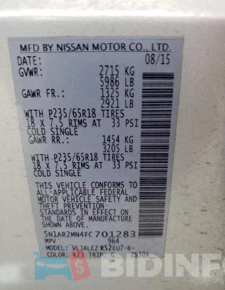 5N1AR2MN4FC701283 Photo# 14