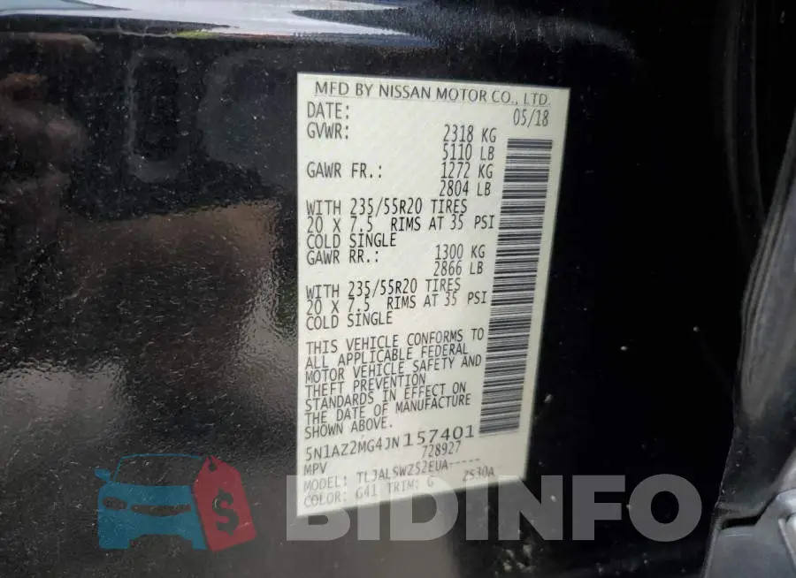 5N1AZ2MG4JN157401 Photo# 13