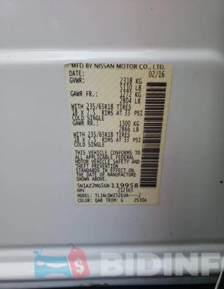 5N1AZ2MG5GN119958 Photo# 13