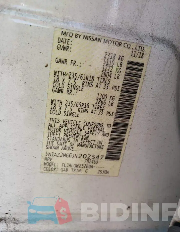 5N1AZ2MG6JN202547 Photo# 13