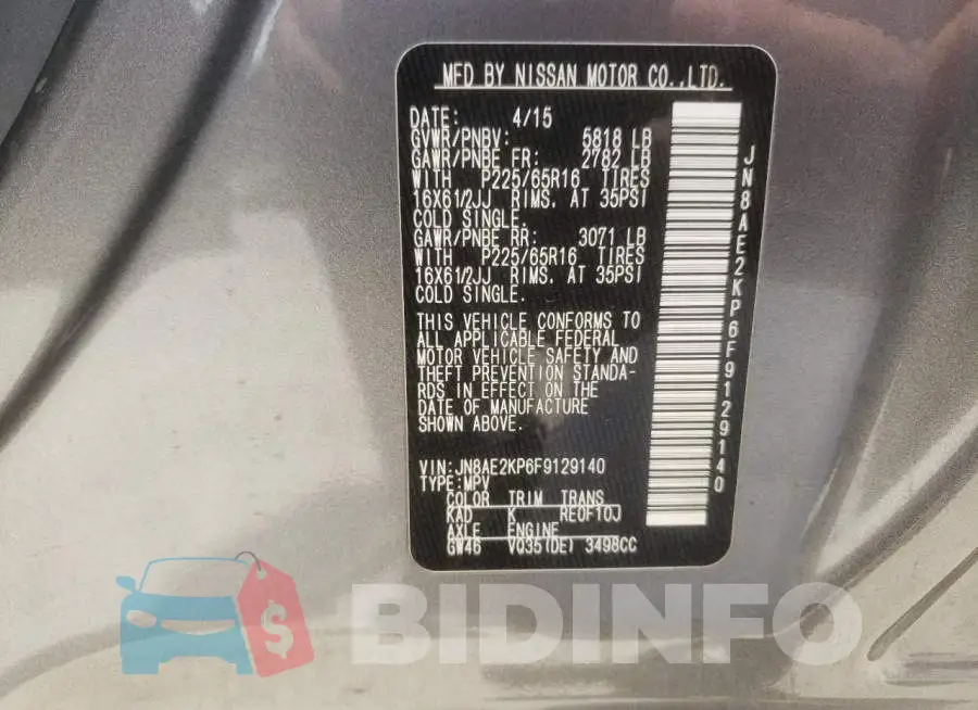 JN8AE2KP6F9129140 Photo# 14