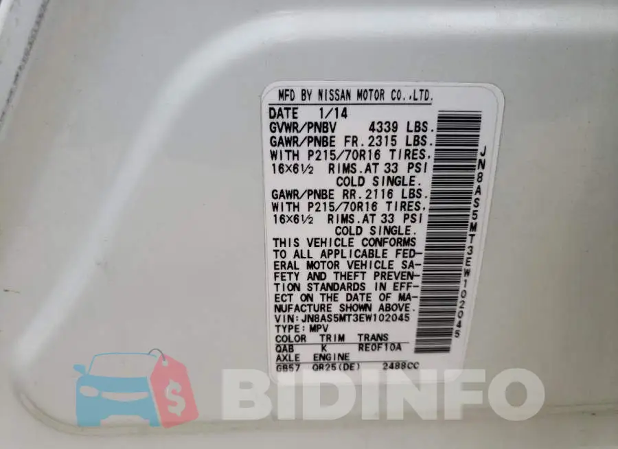 JN8AS5MT3EW102045 Photo# 13