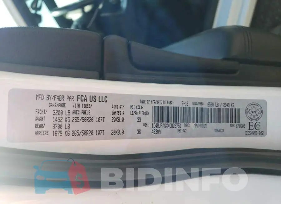 1C4RJFAGXKC823751 Photo# 14
