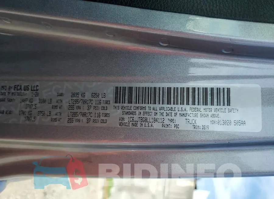 1C6JJTBG8LL184112 Photo# 12