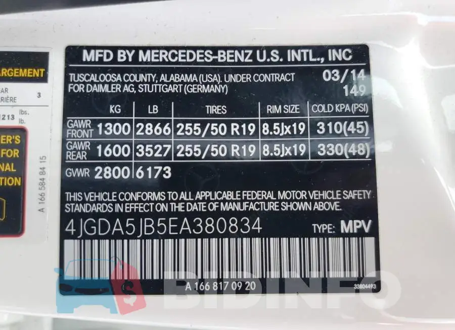 4JGDA5JB5EA380834 Photo# 13