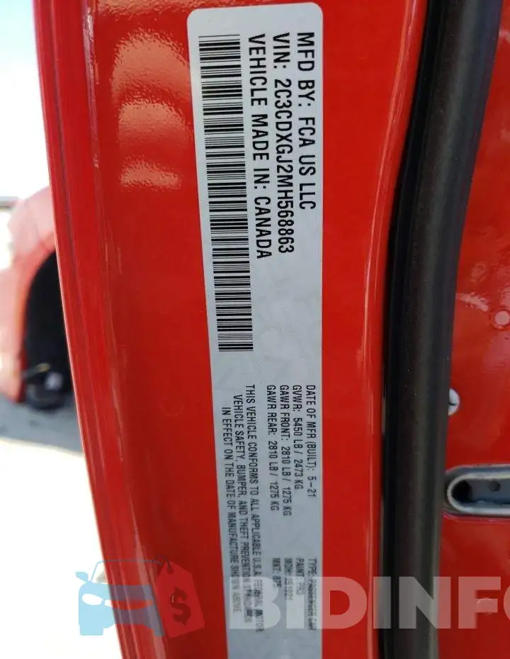 2C3CDXGJ2MH568863 Photo# 13