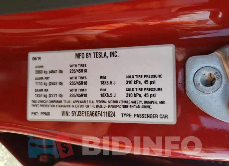 5YJ3E1EA6KF411624 Photo# 12
