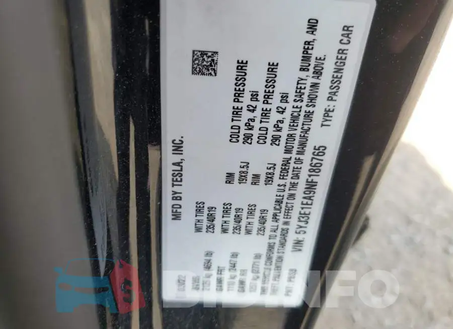 5YJ3E1EA9NF186765 Photo# 12