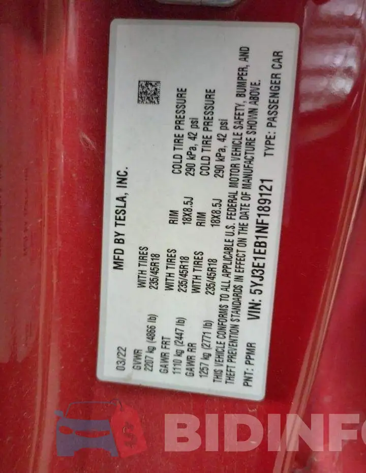 5YJ3E1EB1NF189121 Photo# 12