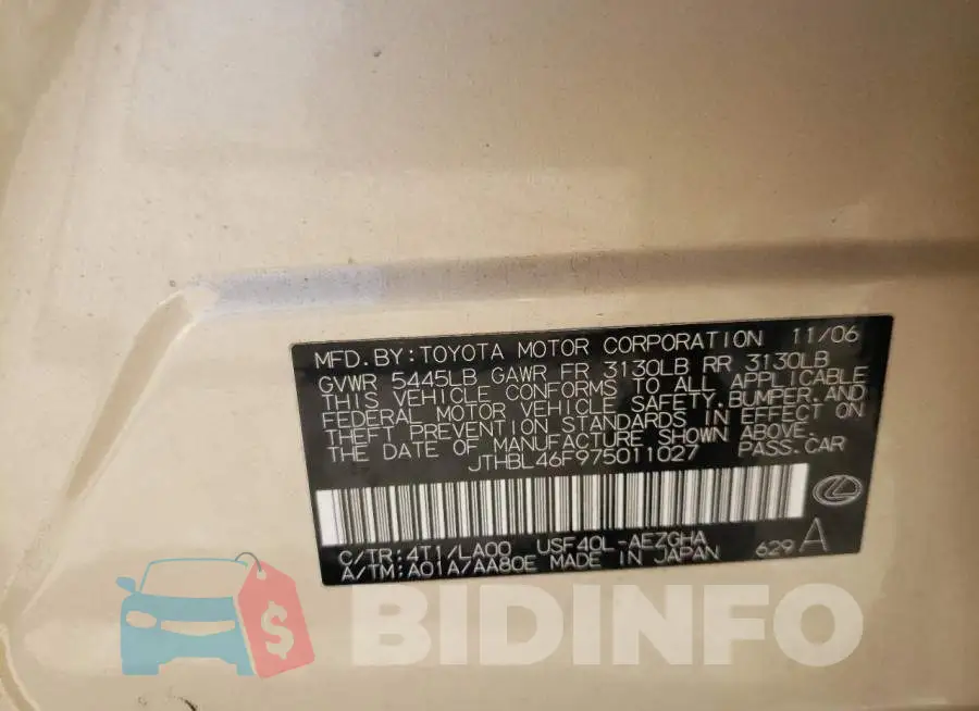 JTHBL46F975011027 Photo# 12