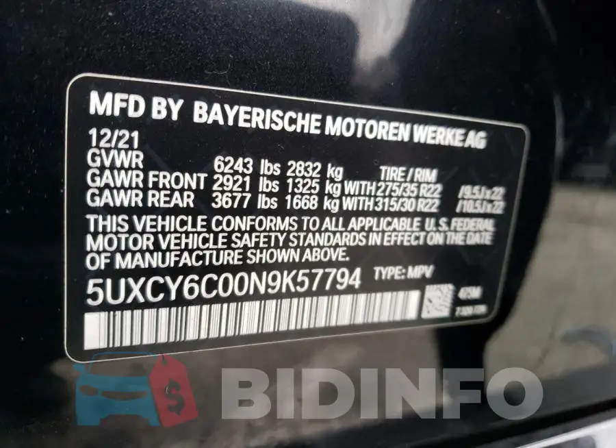 5UXCY6C00N9K57794 Photo# 12