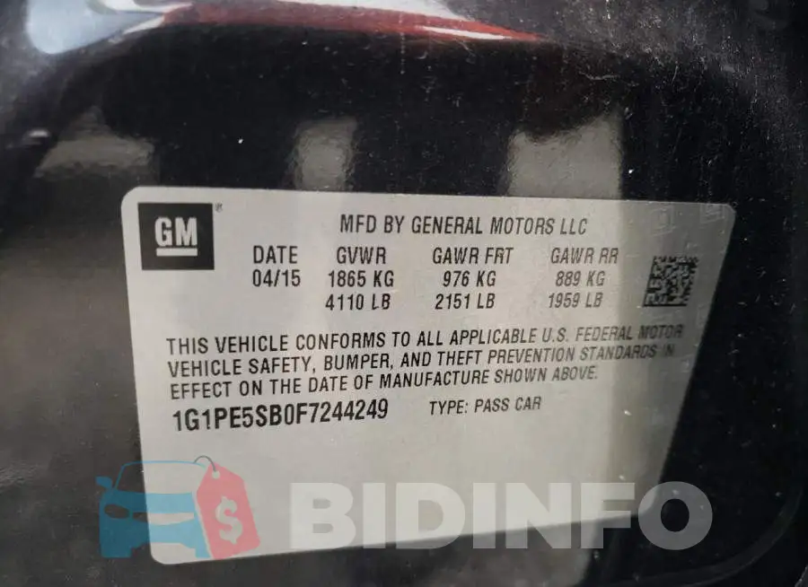 1G1PE5SB0F7244249 Photo# 12