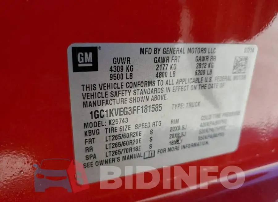 1GC1KVEG3FF181585 Photo# 13