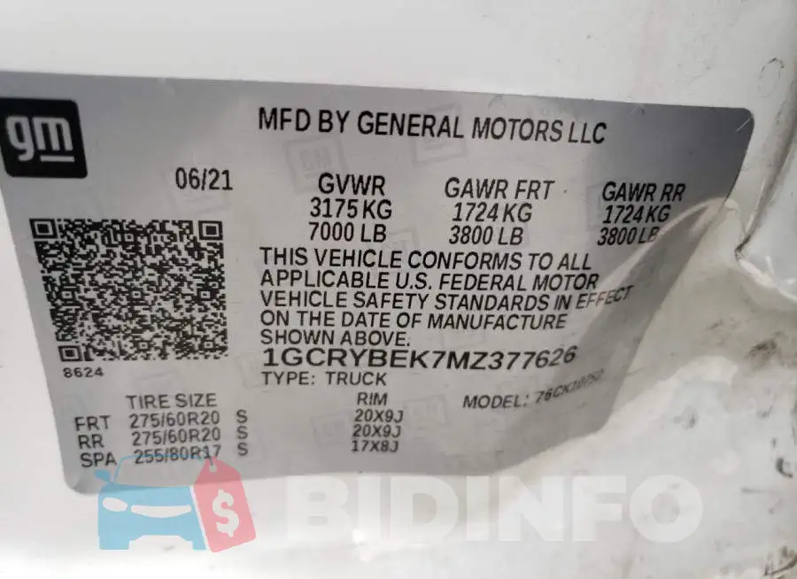 1GCRYBEK7MZ377626 Photo# 12