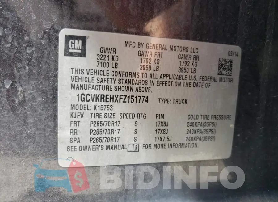 1GCVKREHXFZ151774 Photo# 12