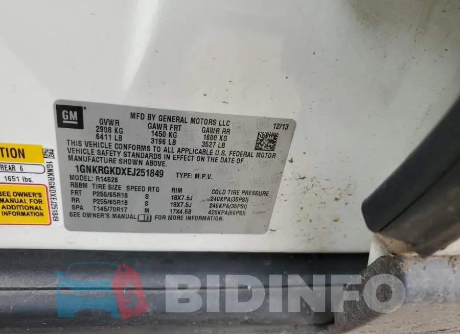1GNKRGKDXEJ251849 Photo# 13