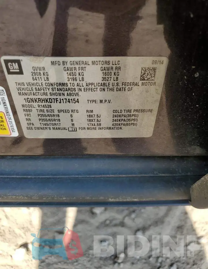 1GNKRHKD7FJ174154 Photo# 13