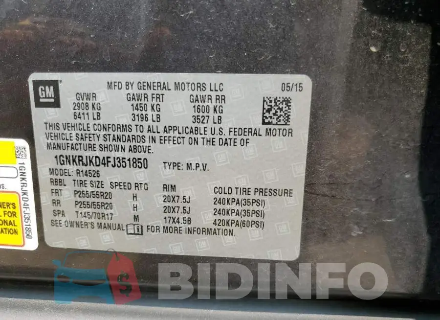 1GNKRJKD4FJ351850 Photo# 12