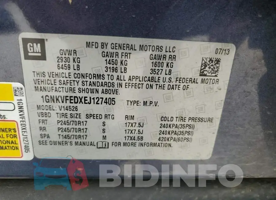 1GNKVFEDXEJ127405 Photo# 13