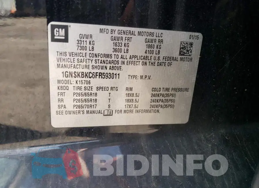 1GNSKBKC6FR593011 Photo# 13
