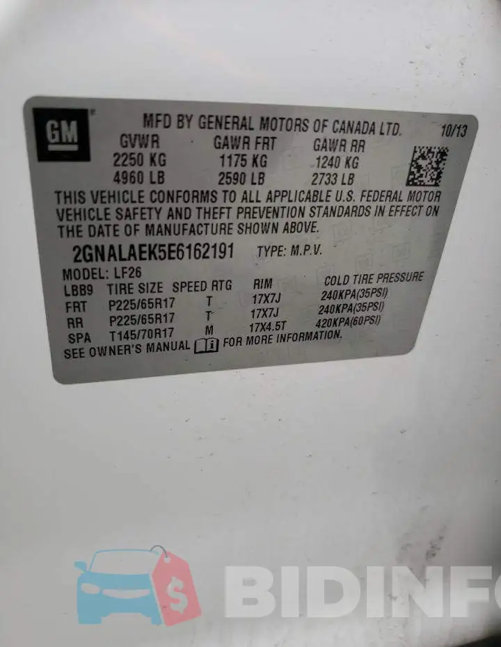 2GNALAEK5E6162191 Photo# 13