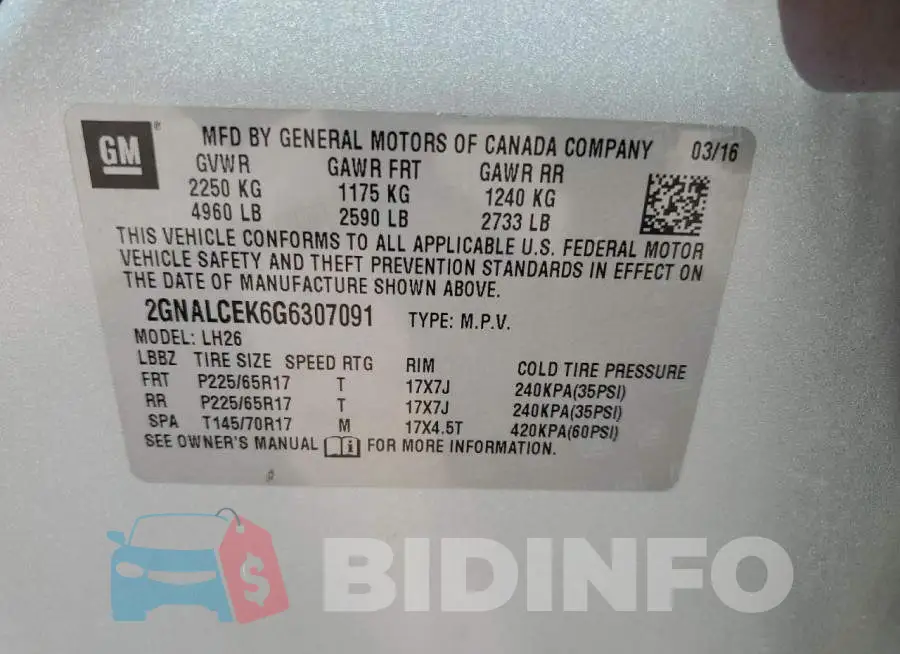 2GNALCEK6G6307091 Photo# 14