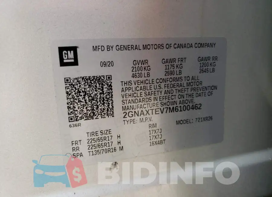 2GNAXTEV7M6100462 Photo# 13