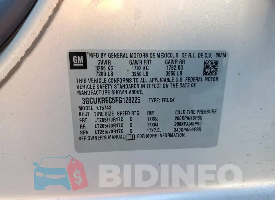 3GCUKREC5FG128225 Photo# 10