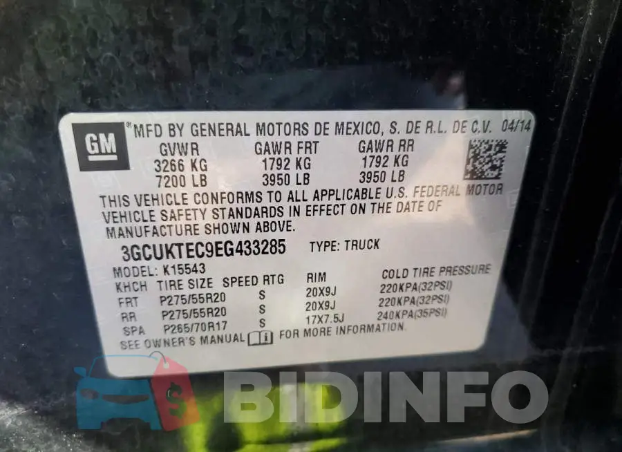 3GCUKTEC9EG433285 Photo# 12