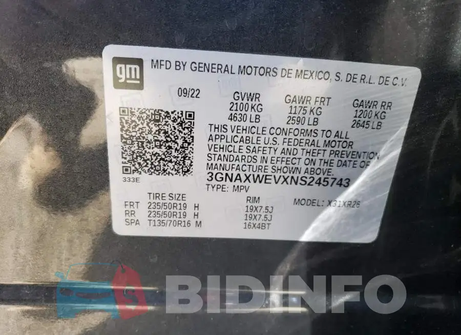 3GNAXWEVXNS245743 Photo# 14