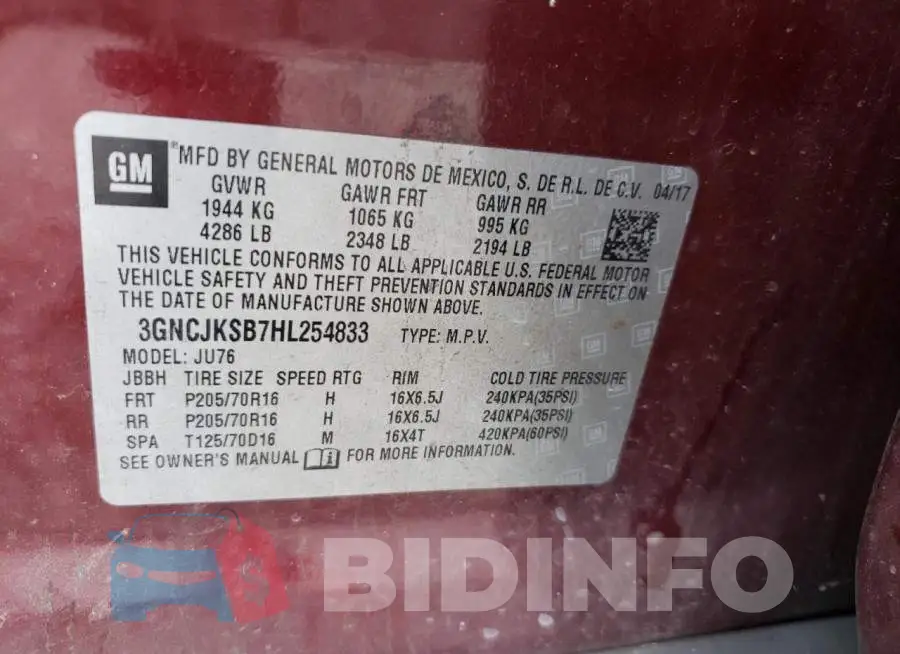 3GNCJKSB7HL254833 Photo# 13