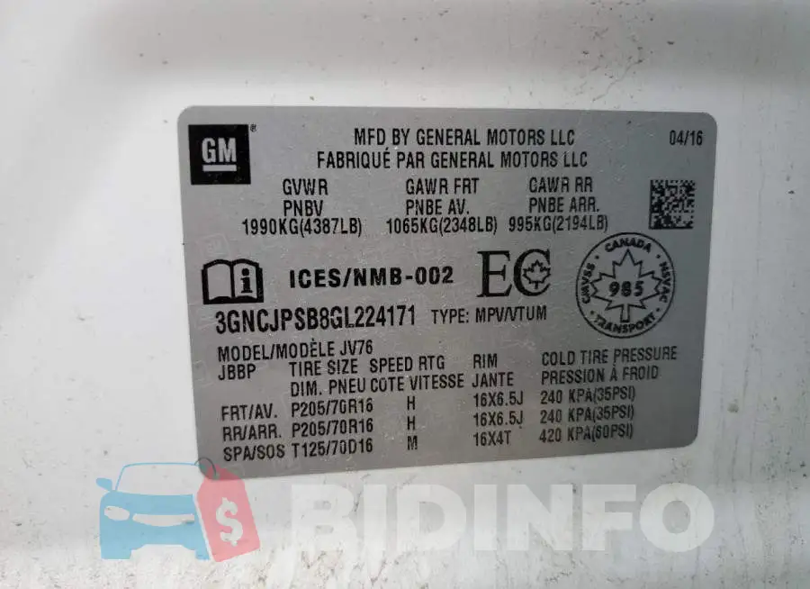 3GNCJPSB8GL224171 Photo# 13