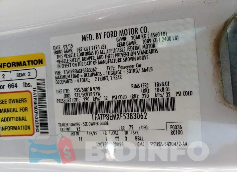 1FATP8EMXF5383062 Photo# 12