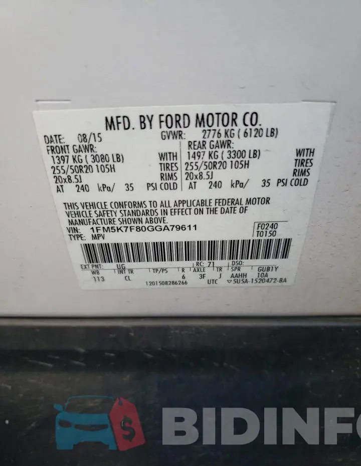 1FM5K7F80GGA79611 Photo# 13
