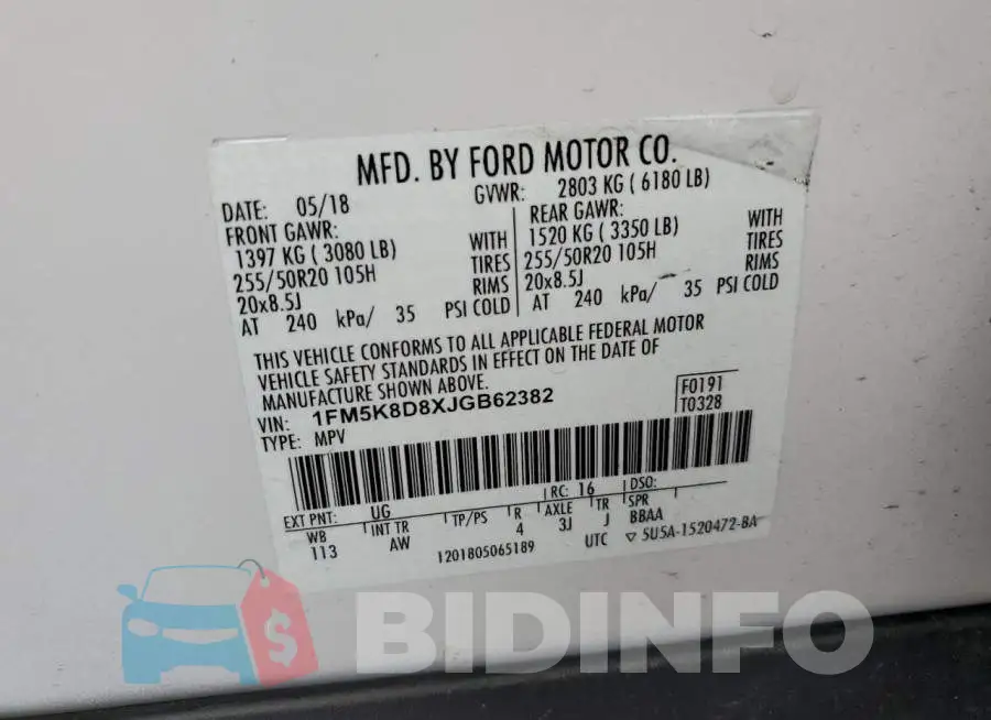 1FM5K8D8XJGB62382 Photo# 13