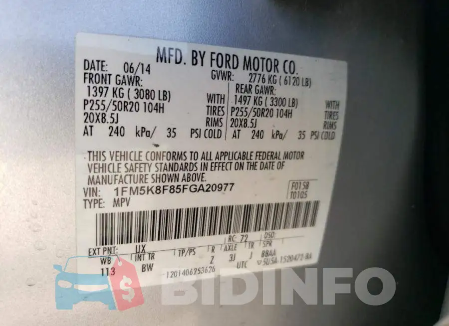 1FM5K8F85FGA20977 Photo# 13