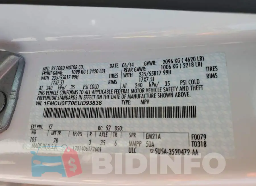 1FMCU0F70EUD93838 Photo# 12