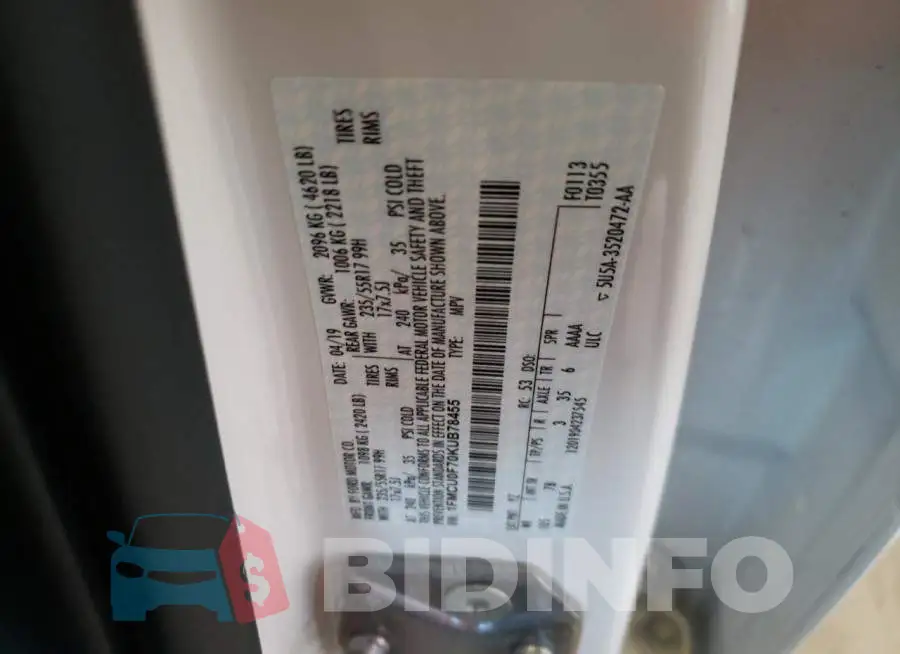 1FMCU0F70KUB78455 Photo# 13