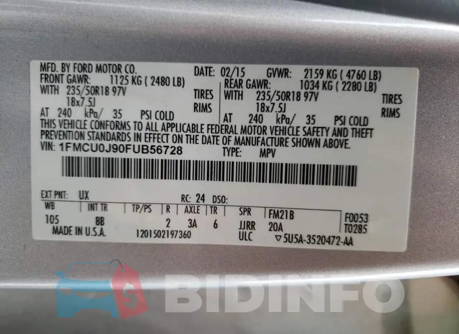 1FMCU0J90FUB56728 Photo# 13