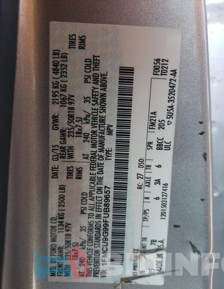 1FMCU9G99FUB89657 Photo# 13