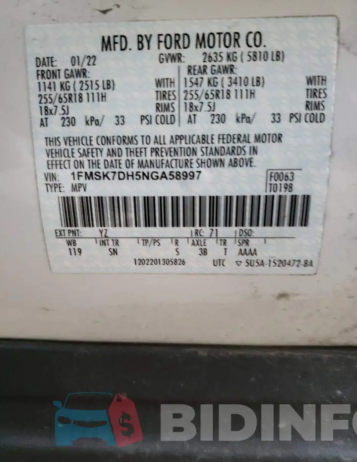1FMSK7DH5NGA58997 Photo# 13